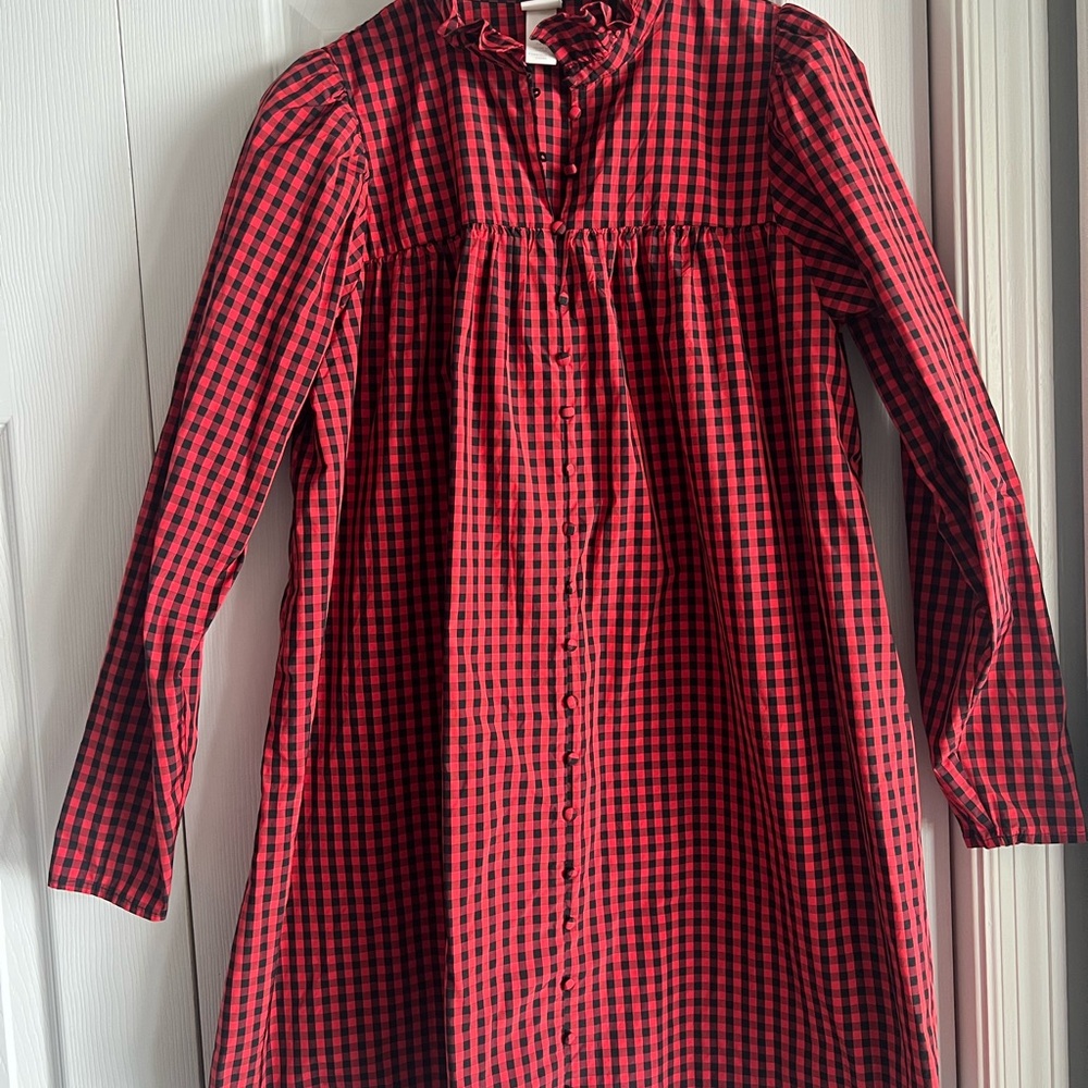 H&M Red and Black Gingham Check Long Sleeve Midi Dress